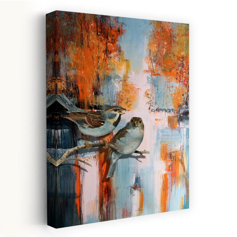 Oiseaux au lac, art moderne classique, faune, H 18 po x l 12 po