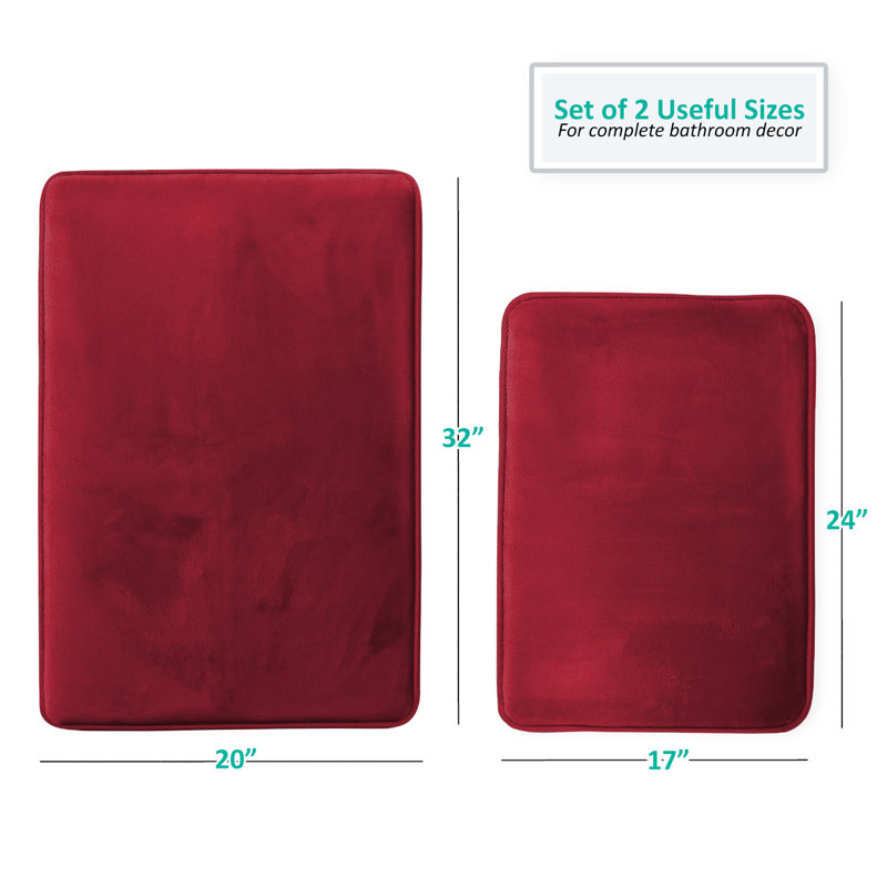 Steph Luxury Memory Foam Bathroom Rug Set, Petit: l 17 po x L 24 po / Grand: l 20 po x L 34 p, Rouge