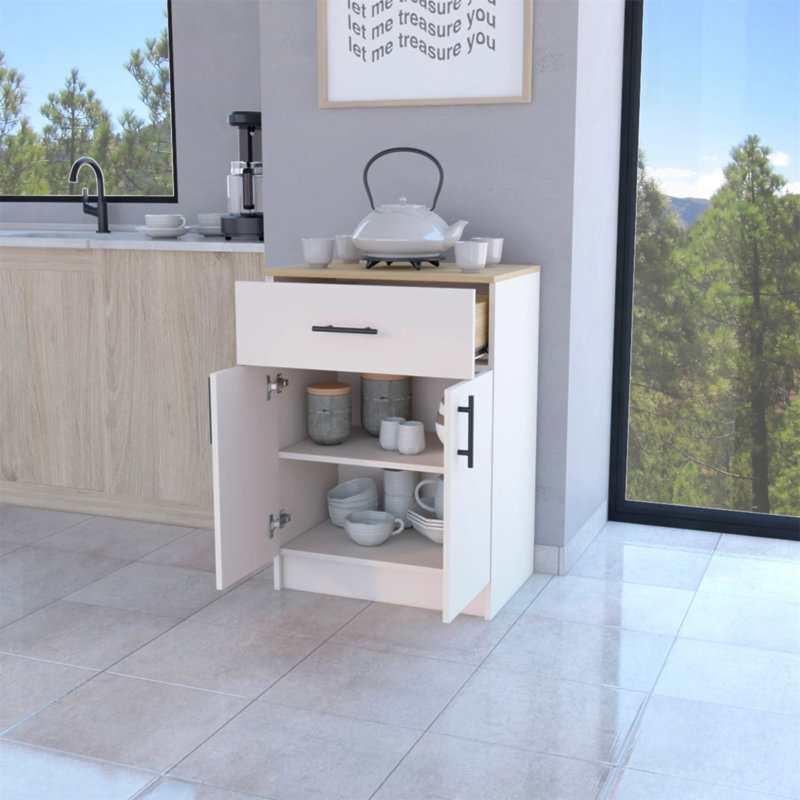 Garde-manger à 2 portes ivoire et chêne naturel avec 1 tiroir