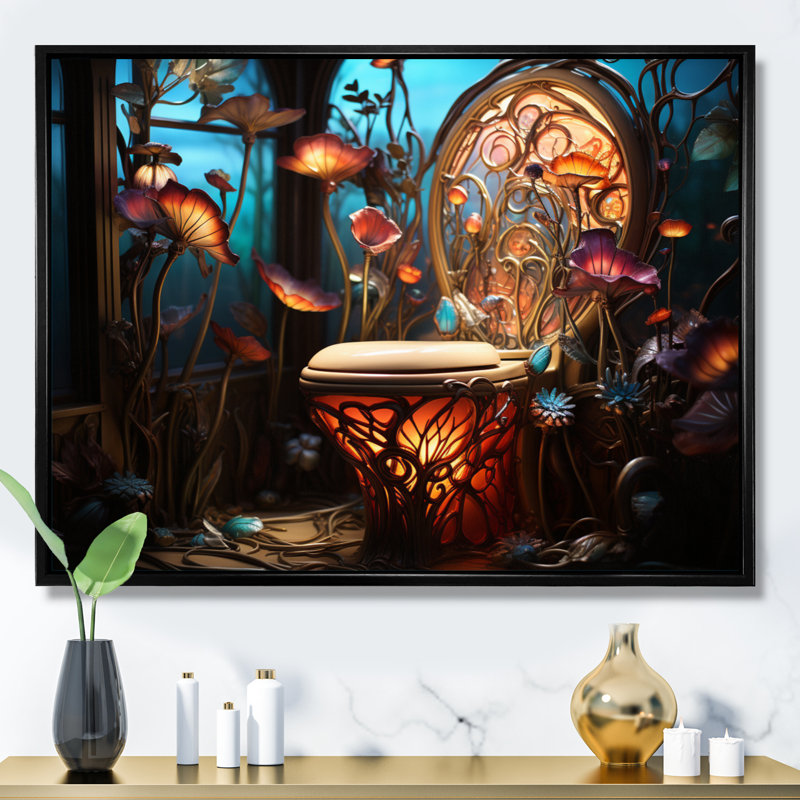 Impression sur toile pour salle de bain, Cadre flottant noir, H 34 po x l 44 po x P 1,5 po