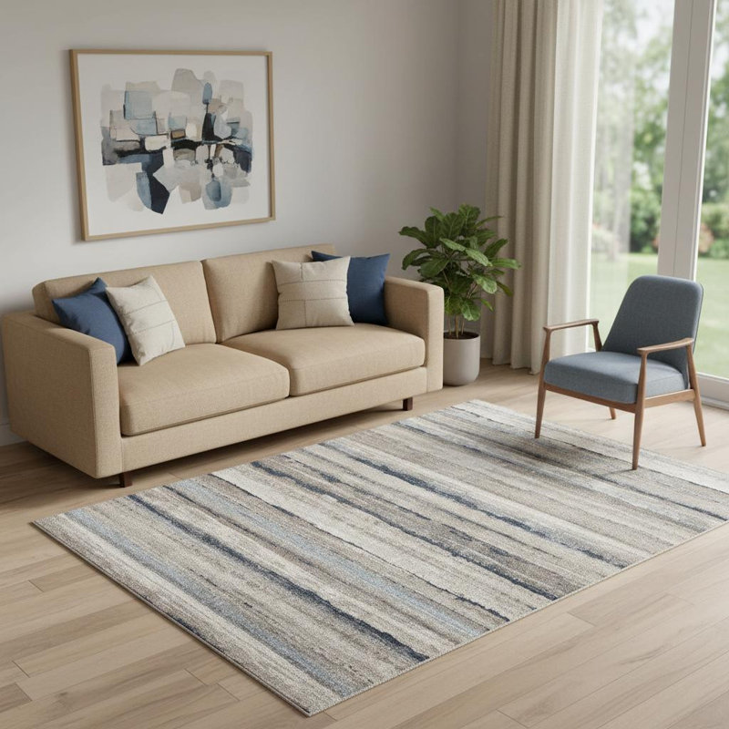 Tapis intérieur abstrait bleu / brun 5 pi x 8 pi (5 pi 3 po x 7 pi 7 po) Branch Branch Rimal, tapis contemporain, à poils courts et résistant aux taches - salon, chambre à coucher, salle à manger et cuisine