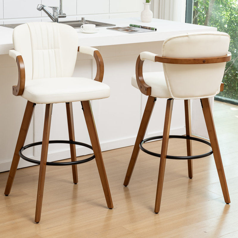 Swivel Upholstered Counter Stool, White, Bar Stool (30" Seat Height)