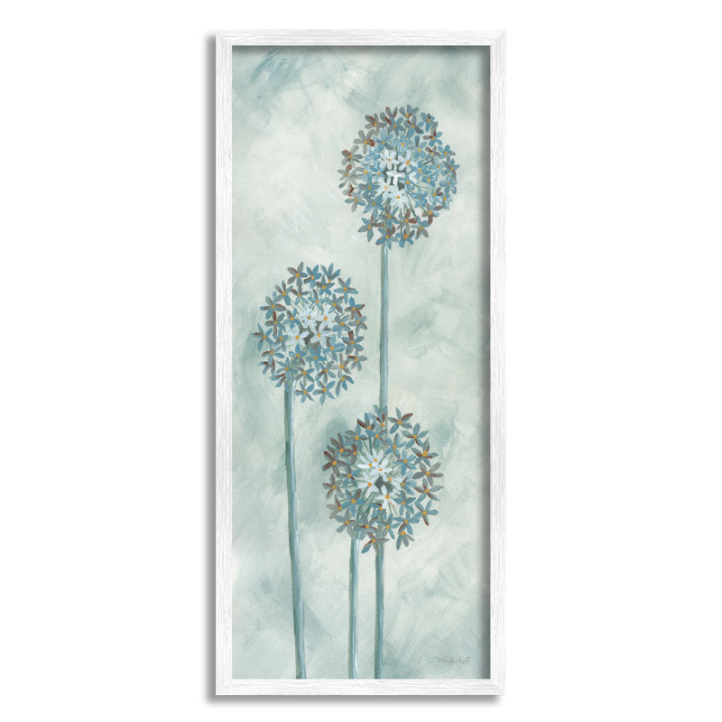 Brins de fleurs de pissenlit, fleurs sauvages, H 24 po x l 10 po x P 1,5 po, Giclée encadrée blanc bord de mer
