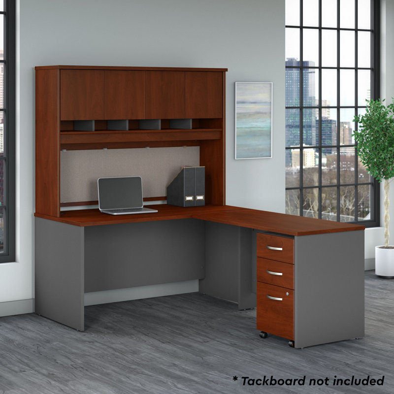 Bureau double caisson en L 60W avec rehausse Series C, Cerisier Hansen