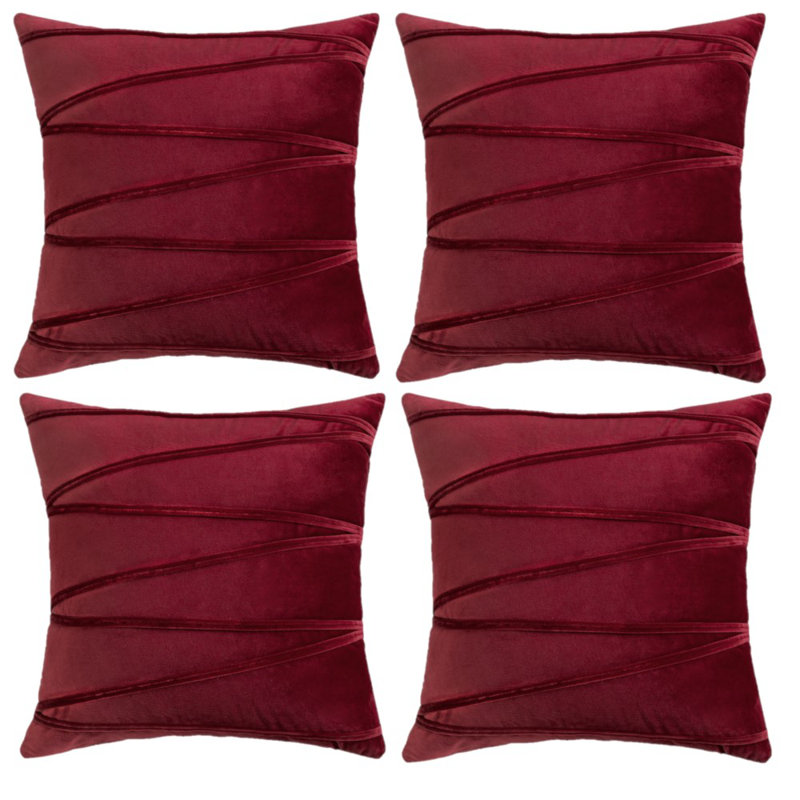 Housse de coussin carré en velours, 18 po x 18 po, Vin rouge