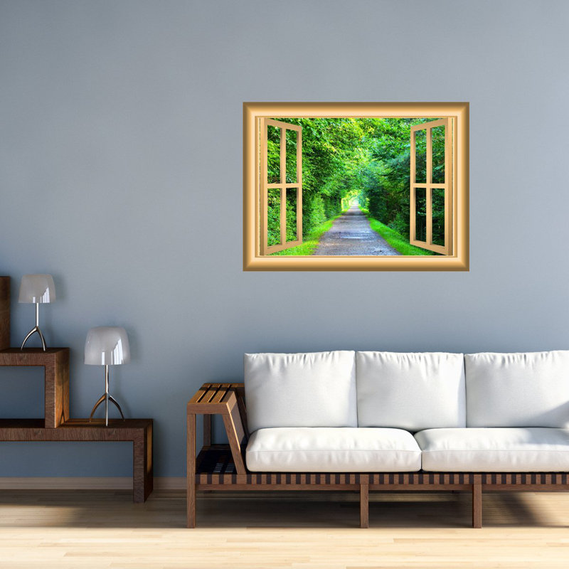 Décalcomanie murale fenêtre paysages 3d forest, H 36 po x l 46 po x P 0,01 po