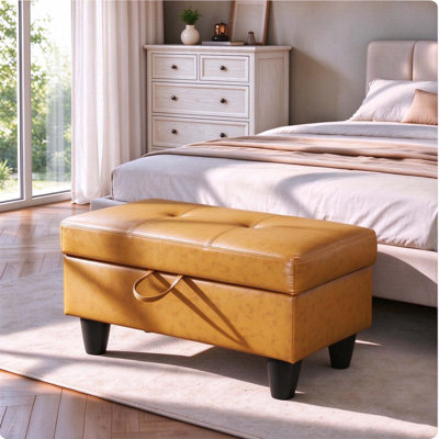 Storage Ottoman Bench, Rectangular With Hinged Lid, Faux Leather Footrest, Supports up to 300 lbs, for Living Room, Bedroom, Entryway