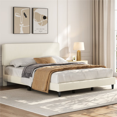 Upholstered Bed Frame with Adjustable Headboard
