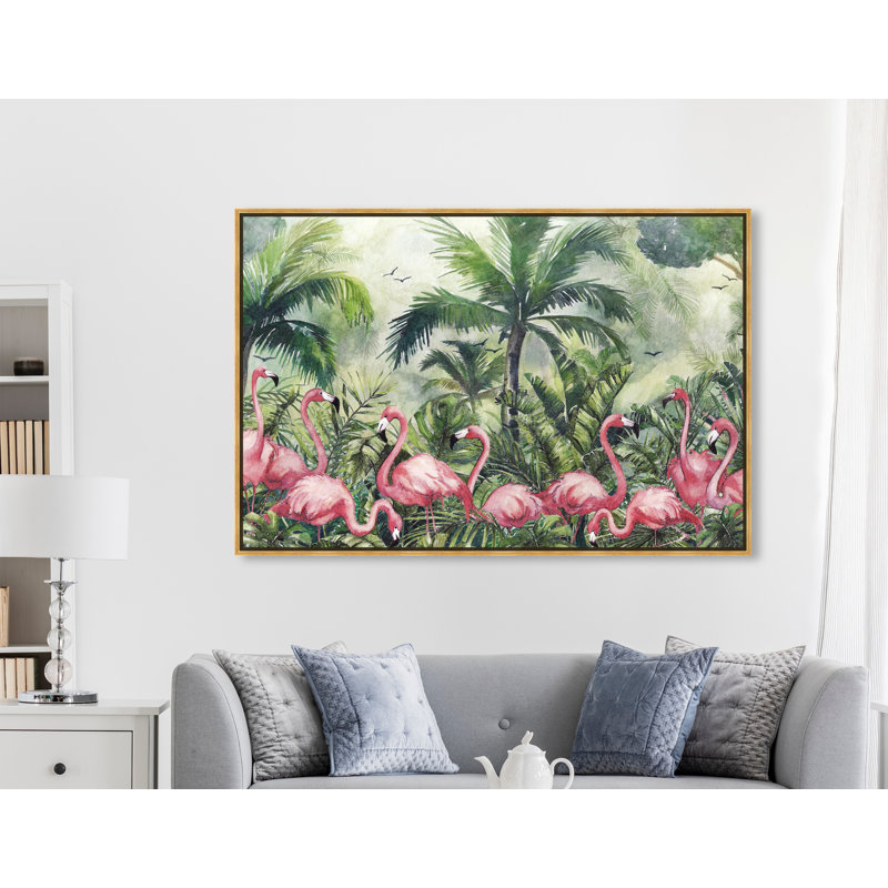 " Doll Memories - Flamingo Tropics " Painting Print, White Framed Canvas, 36" H x 54" W