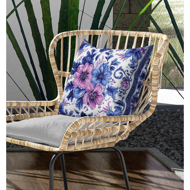Periwinkle Pattern Indoor/Outdoor Pillow, Blue/Pink, Square 16"