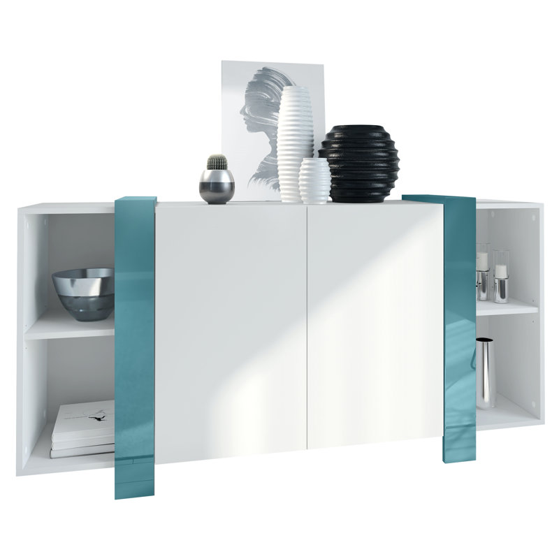 Westmanland 149cm Sideboard, White Matt/Petrol High Gloss