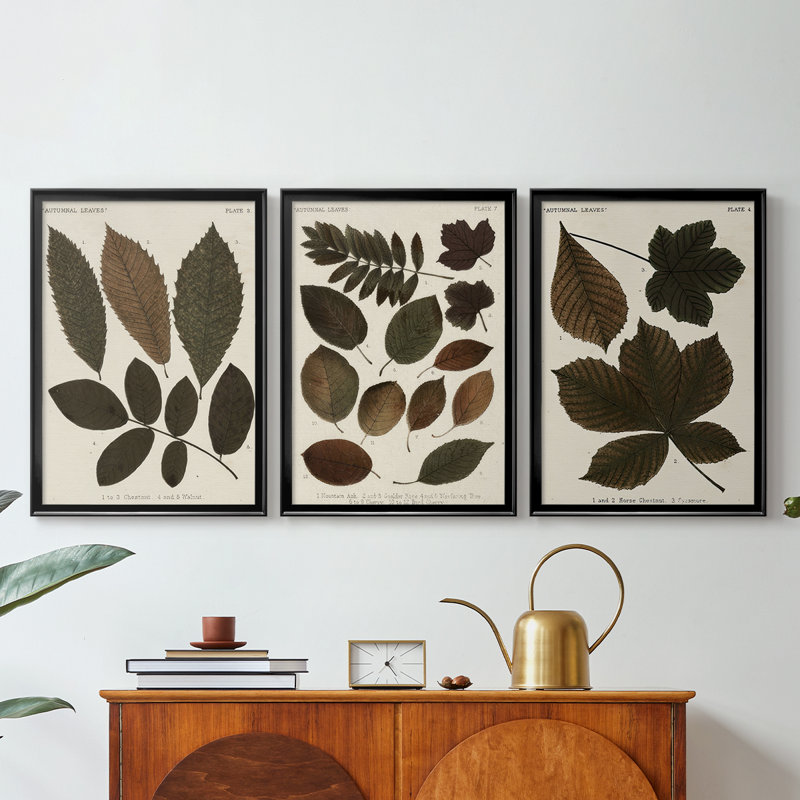 Autumnal Leaves I - Toile tendue avec châssis sur mesure - 3 pièces, H 27 po x l 39 po, Noir