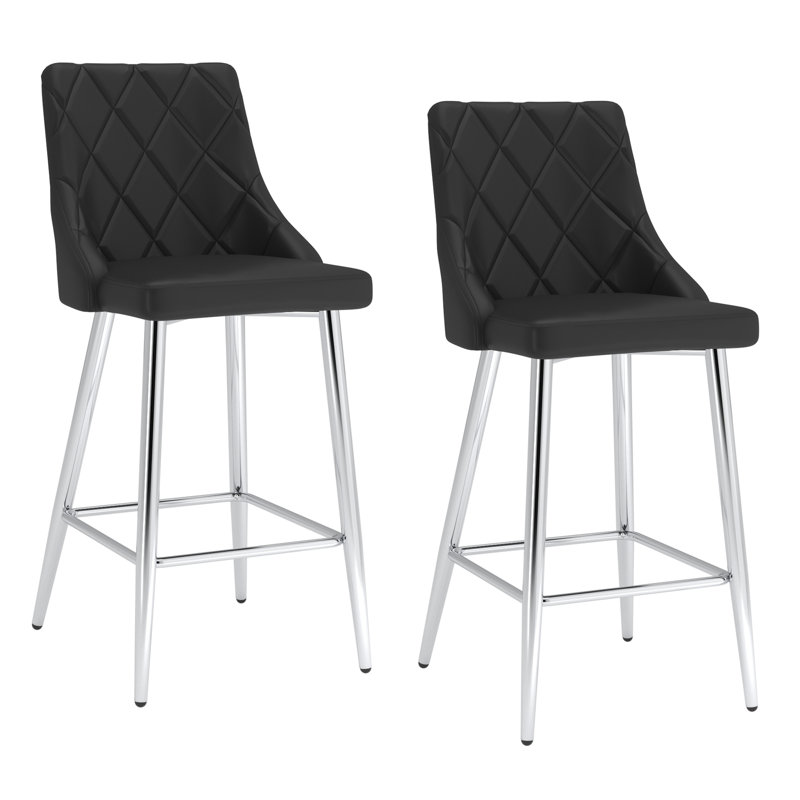 Bak Upholstered Counter Stool, Chrome, Black