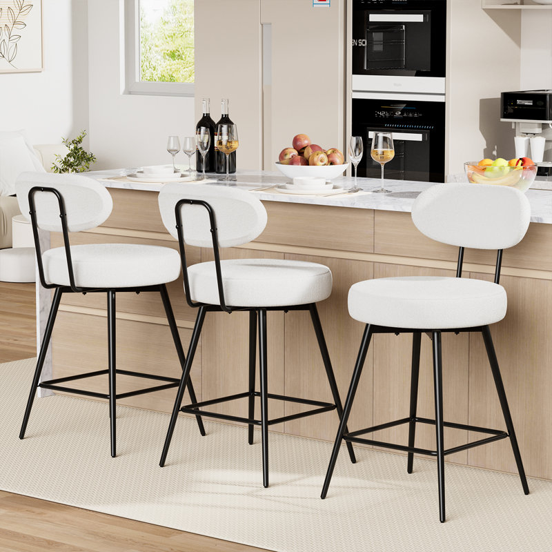Tabourets de bar pivotants H 26 po à hauteur de comptoir avec repose-pieds réglables, 3, Blanc