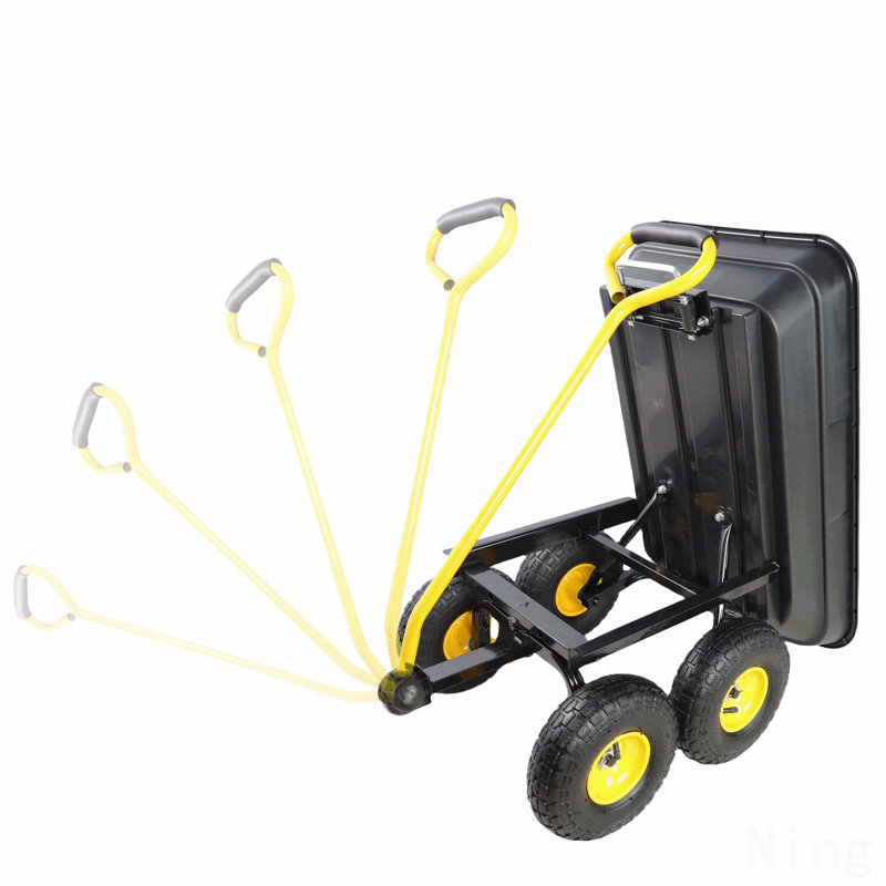 Camion à benne basculante pliante en poly pour voiture avec cadre en acier, 10 pouces. Pneumatique, capacité de 300 lb, corps de 55 L, noir