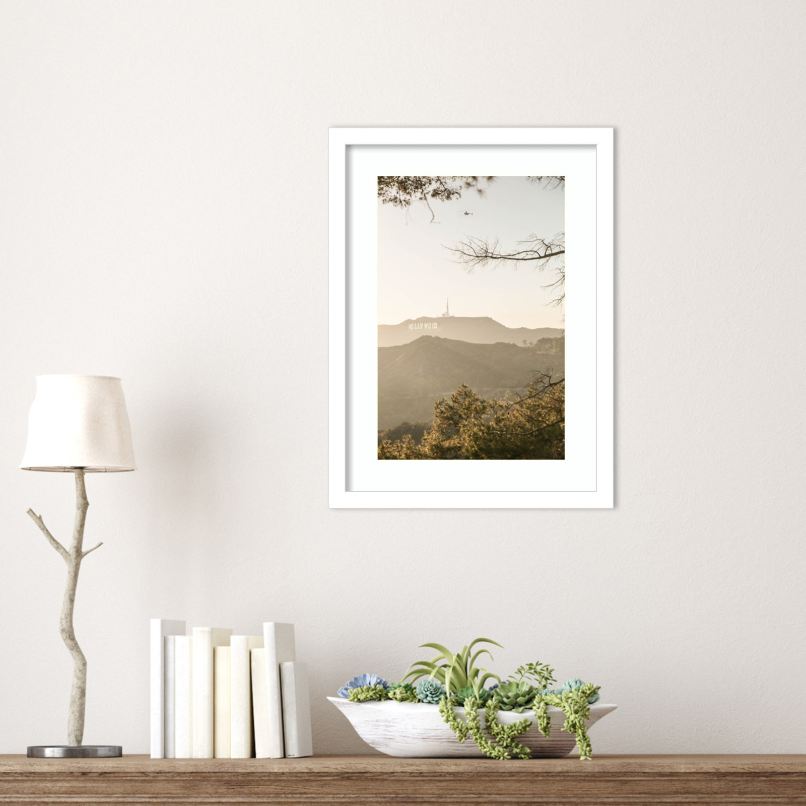 Hollywood Hills by Shot by Clint Wood Framed Wall Art Print, White , 17" H x 13" W