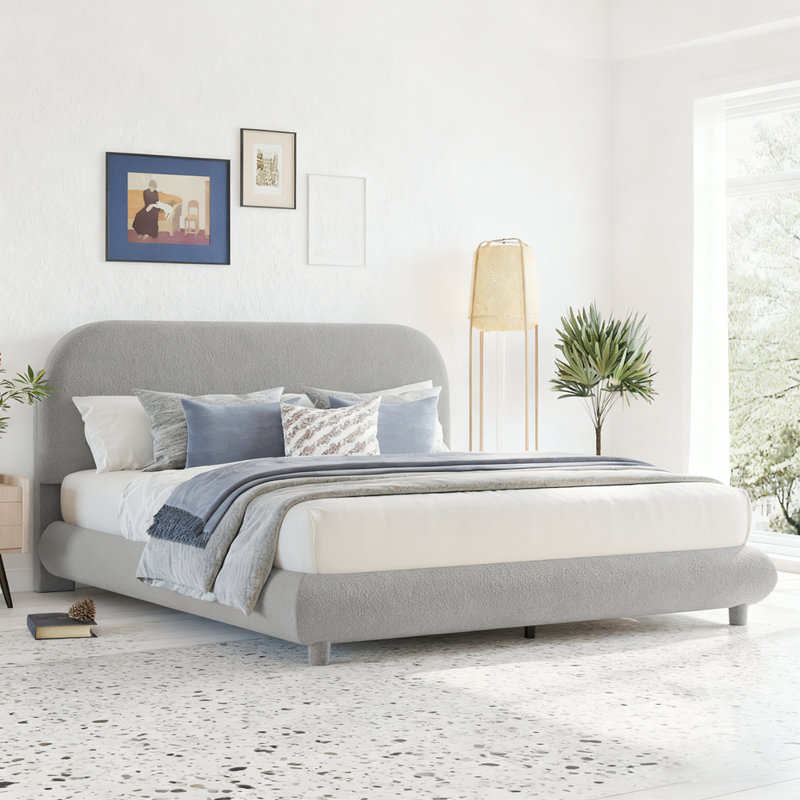 Lit plateforme en tissu d'ameublement Teddy, gris, Grand