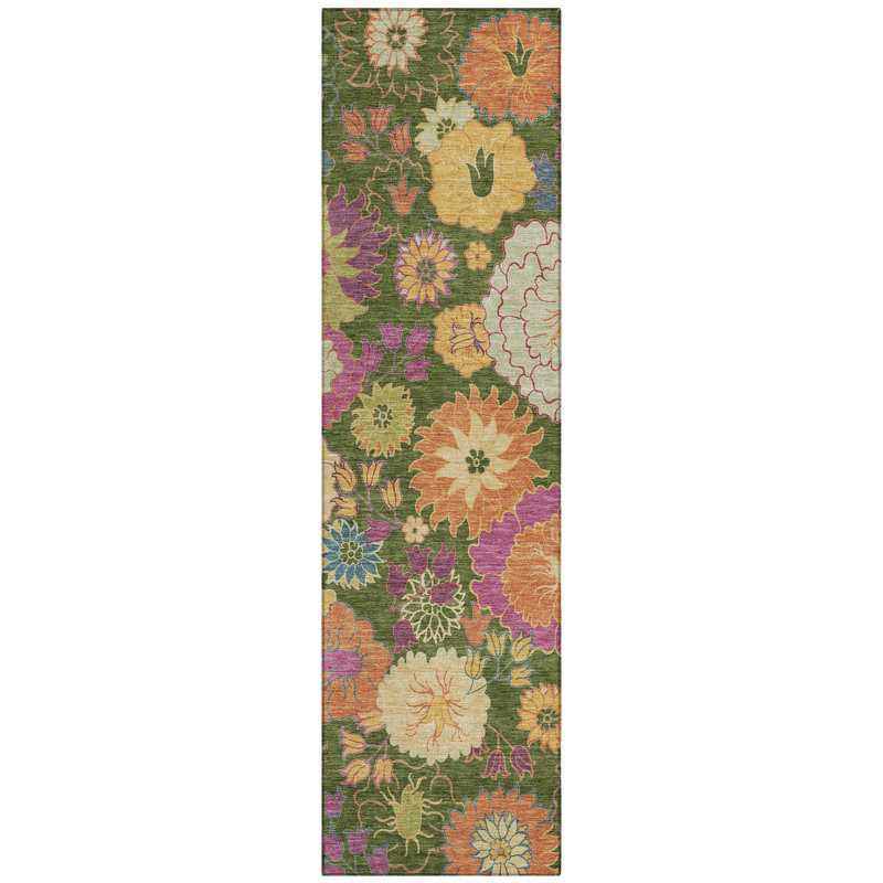 Machine Washable Indoor/Outdoor Matteson ACN2293 Floral Rug, Runner 2'3" x 7'6"