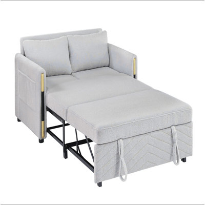 Perseo 55.5"W Beige Teddy Velvet Sleeper Loveseat With Dual-Pull Sleeper Design