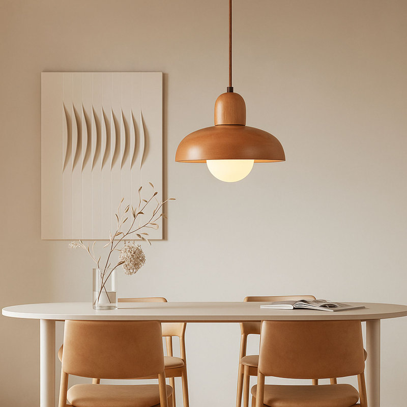 Lustre réglable en métal avec capuchon en bois, finition noire et chêne, abat-jour en verre de 10 po x 10 po | Hauteur: 9,4 à 59,1 pouces | 1 x douille G9 (10 W maximum) | Éclairage élégant pour la salle à manger, le salon et les entrées