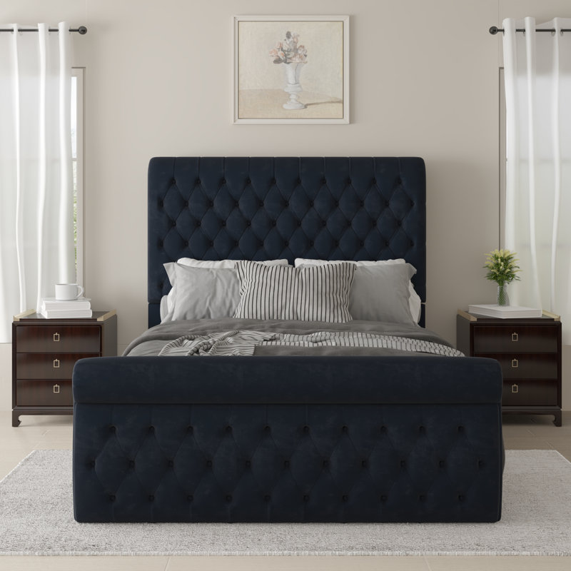 Structure de lit plateforme en velours Mieya, Noir