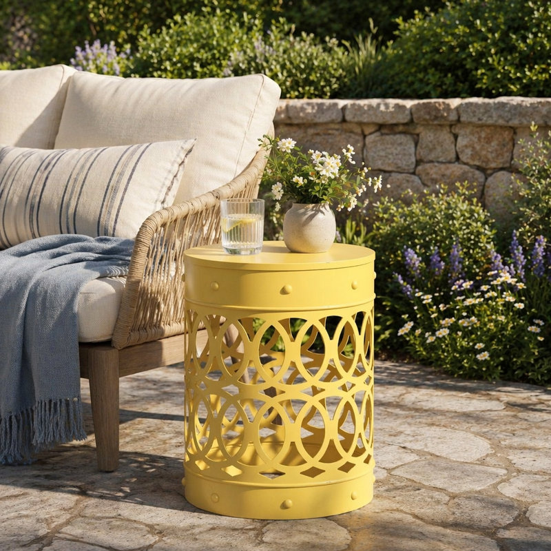 Table de bout d'extérieur en métal, Jaune