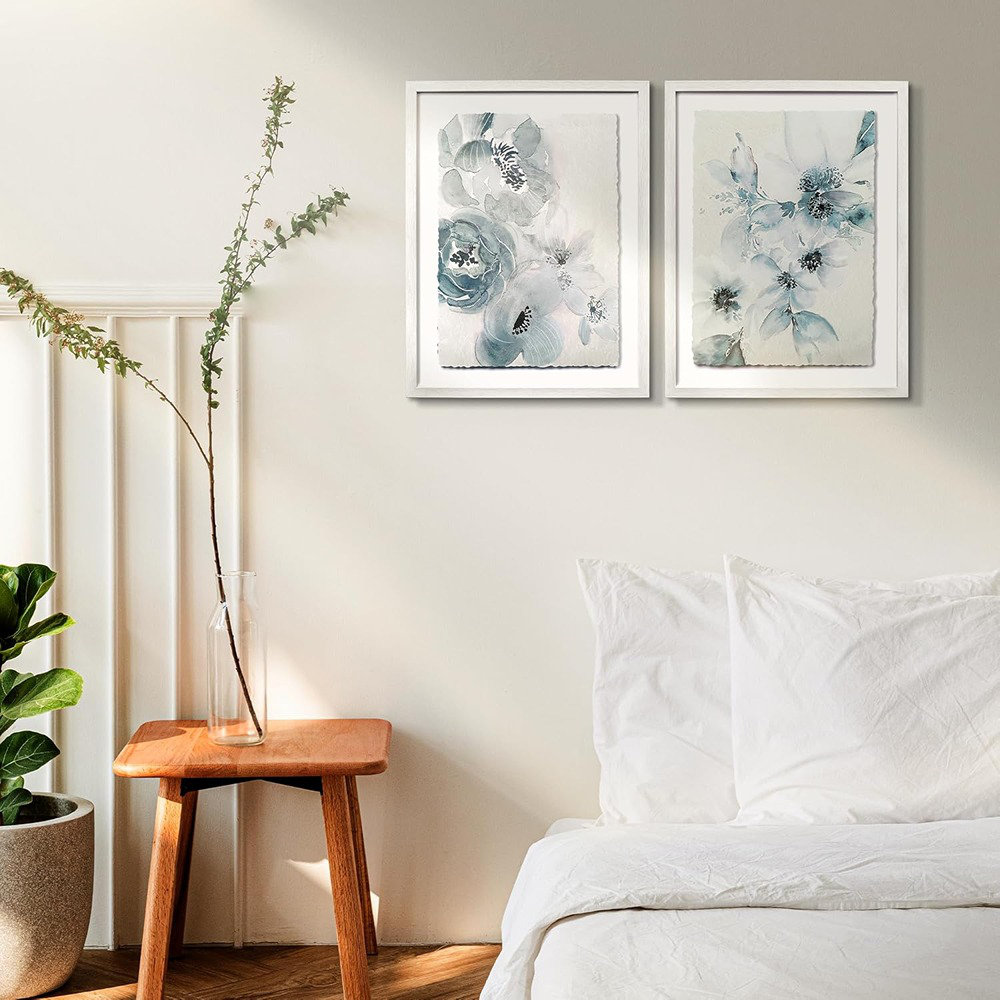 Red Barrel Studio® Framed Wall Art With Light Blue Watercolor Flowers ...
