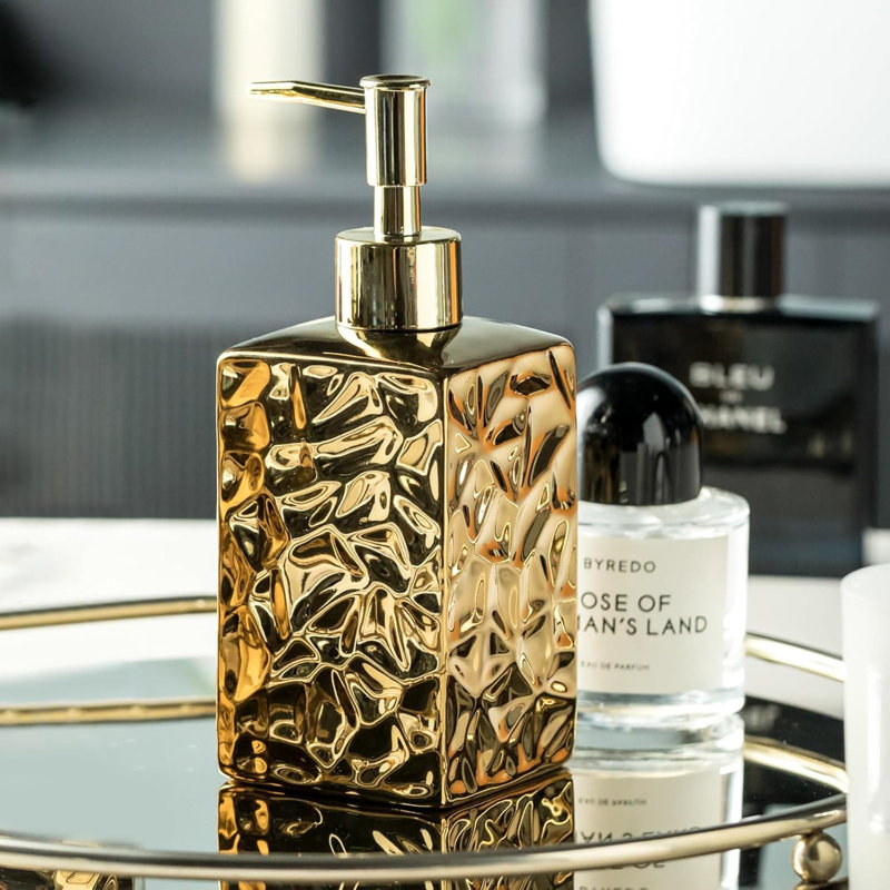 Gold Square Ceramic Soap Dispenser | Refillable Modern Liquid Hand Soap for Kitchen & Bathroom