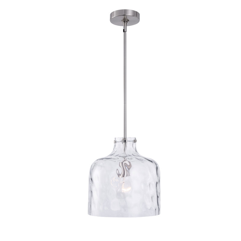 Adlan Farmhouse 1-Light Textured Glass Nickel Pendant Light, Nickel