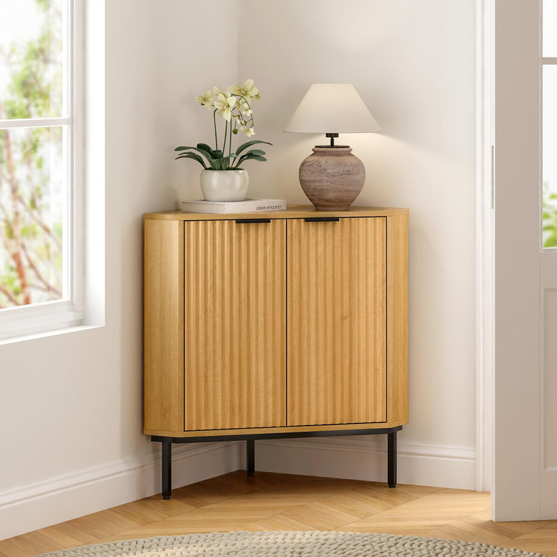 Armoire de coin moderne cannelée, Chêne naturel