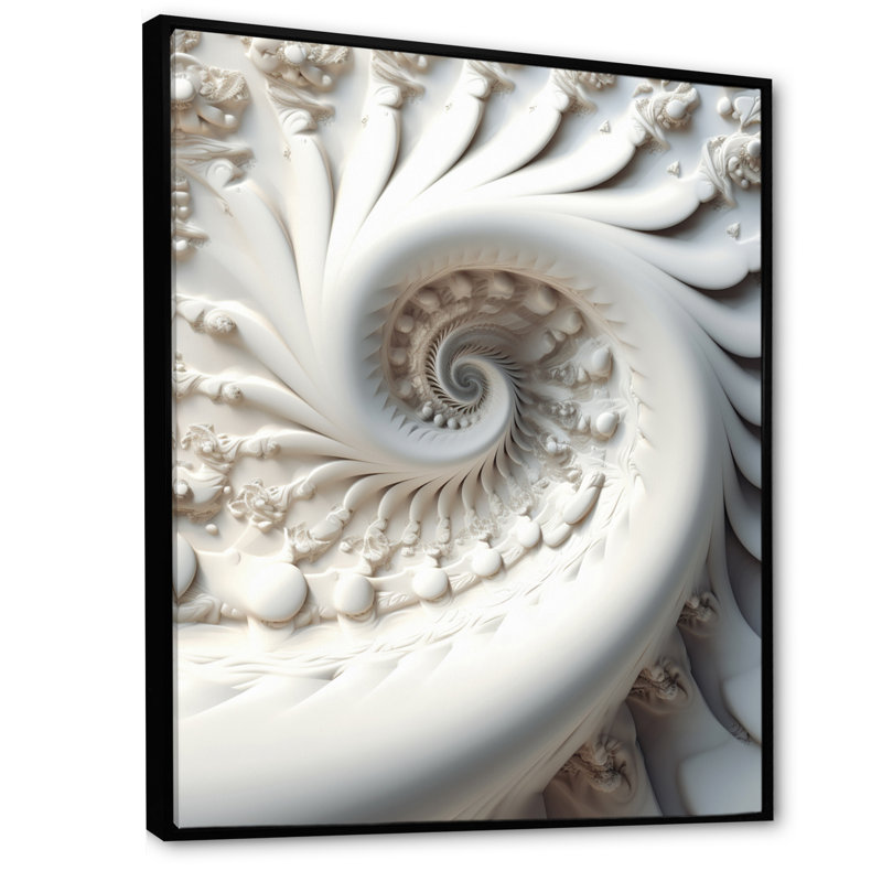 Blanc fractal spiral univers - impression, Cadre flottant noir, H 32 po x l 16 po x P 1 po