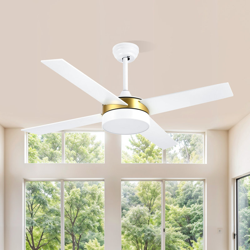 Basilio 52'' Large Indoor Ceiling Fan with LED Lights, and 4 Blades, Black