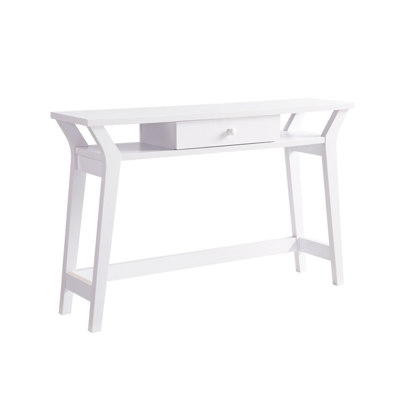 Console moderne avec deux tablettes latérales - un tiroir blanc et des compartiments à tablettes
