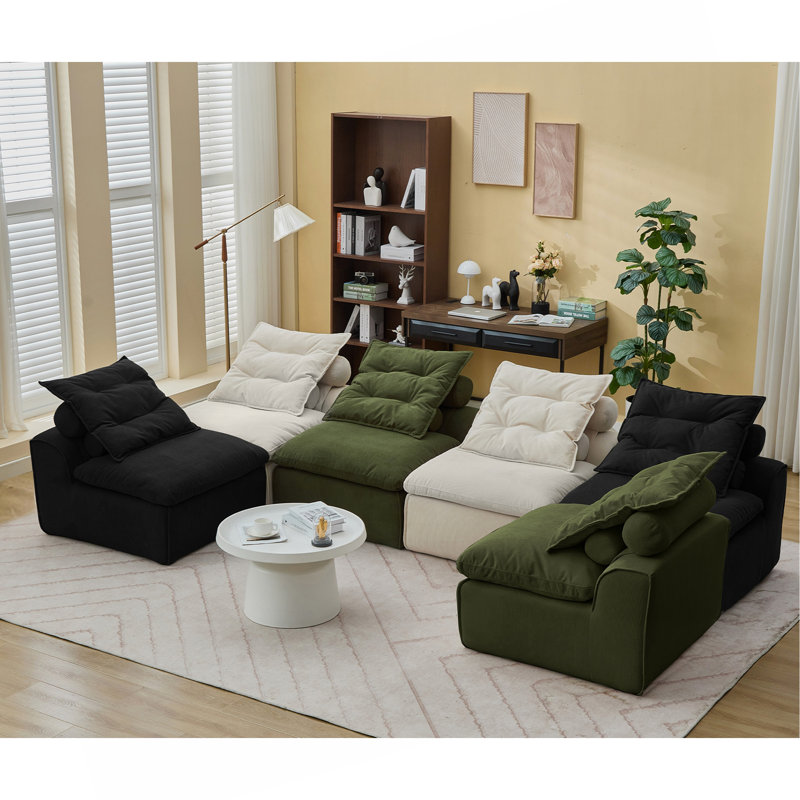 Canapé modulaire, sans accoudoirs, bricolage à souhait, velours côtelé, canapé-lit à dossier nu, coin lecture ou appartement, coussin lombaire, 6 sièges, rembourré