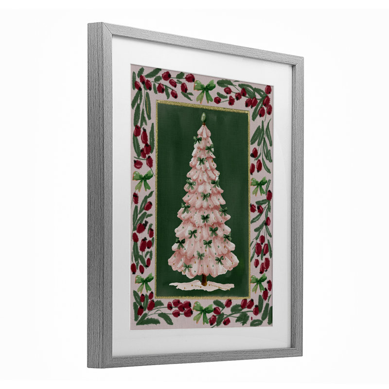 «Pink Christmas Tree», reproduction botanique encadrée sous verre encadrée par Yen, H 16 po x l 13 po, Cadre de ferme gris