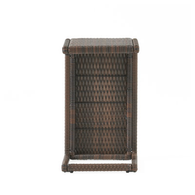 Bucharest C-Shaped End Table - Brown PE Rattan, Weather-Resistant Side Table for Patio and Living Room