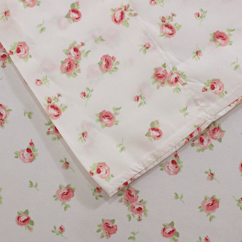 Ivory Rose Print King Microfiber Sheet Set