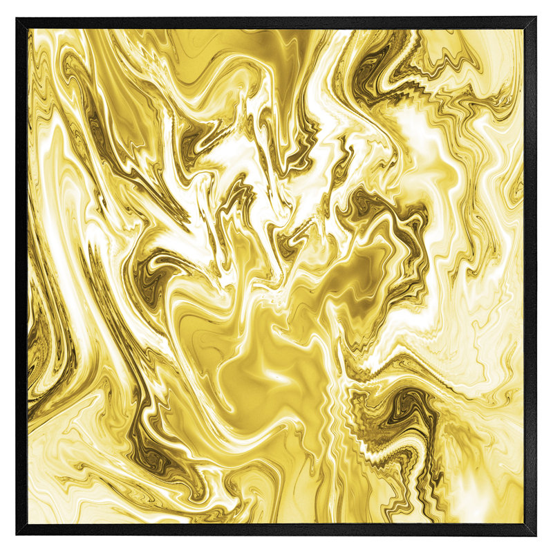 Mercersville Golden Swirled Marble - Single Picture Frame Print, 31cm H x 31cm W x 4cm D, Black Framed