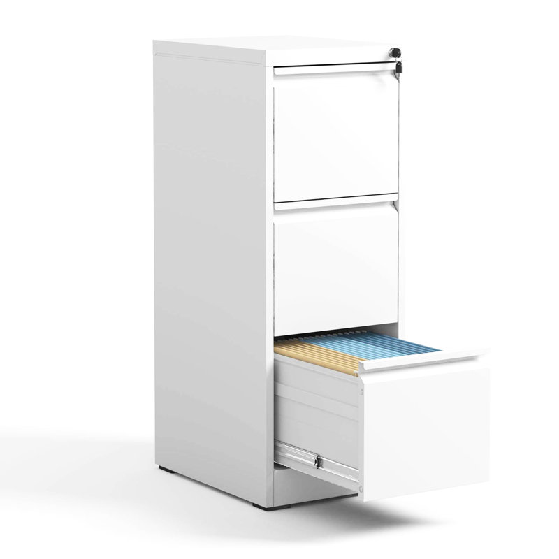 Metal 3 Drawer Office/Home File Cabinet With Lock, , Tilt, Full Extension, Accommodates A4/Legal/Letter Size Files And Boxes 3 Steel Cabinet, Use, , , Extension Drawers, Tilt Feature, Fits