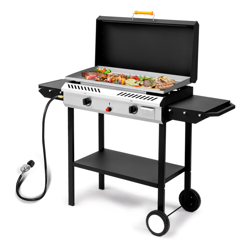Outdoor 2-in-1 Propane Stove & Griddle With Side Shelves