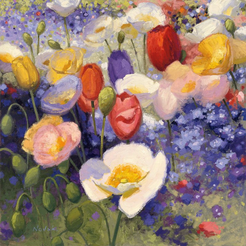 Tulipes et coquelicots, H 12 po x l 12 po x P 1,25 po