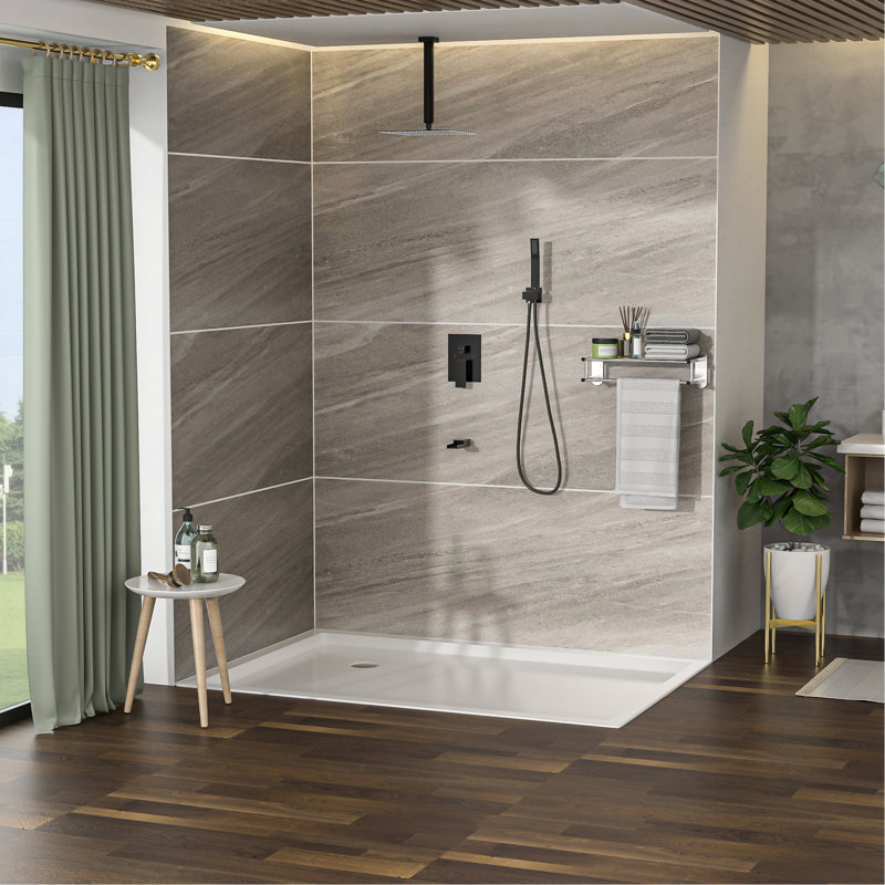 Système de douche 16 "avec bec cascade - Baignoire 3 fonctions en acier inoxydable et boyau 59" bronze