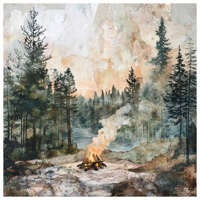 Forest Campfire Scene Bath Mat