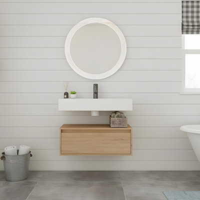 Meuble-lavabo mural 30 po avec lavabo en résine moyen et tiroir à fermeture en douceur