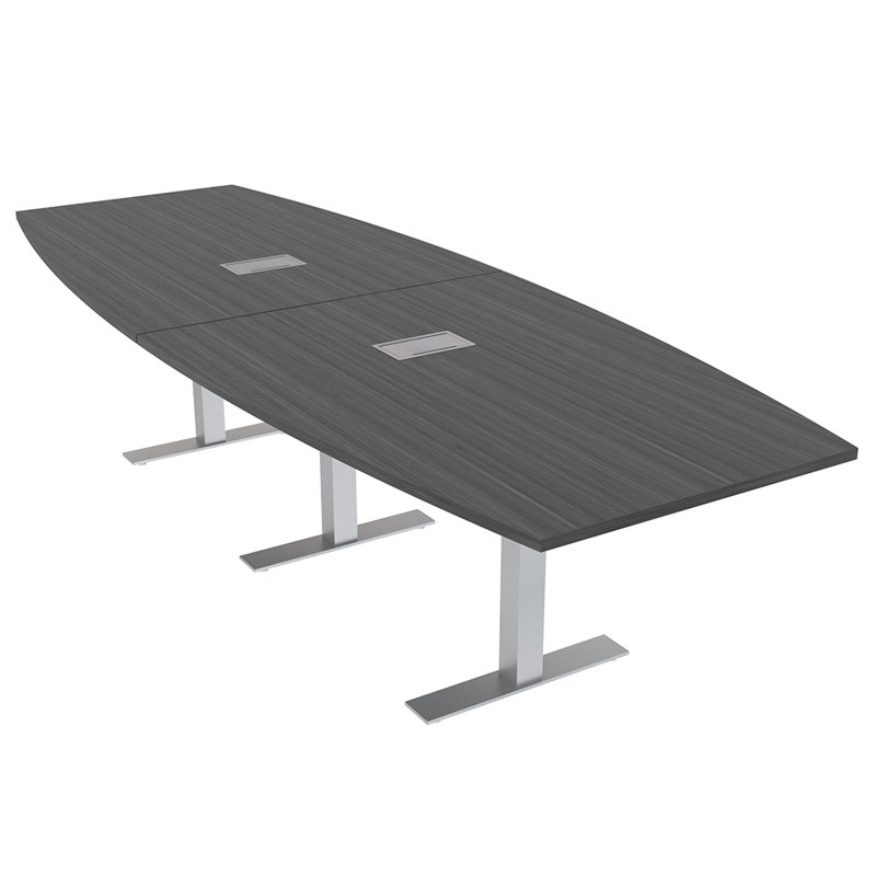 Table de conférence en forme de bateau avec base en T en métal | Unité électrique, L 120 po x l 48 po, Nuit asiatique