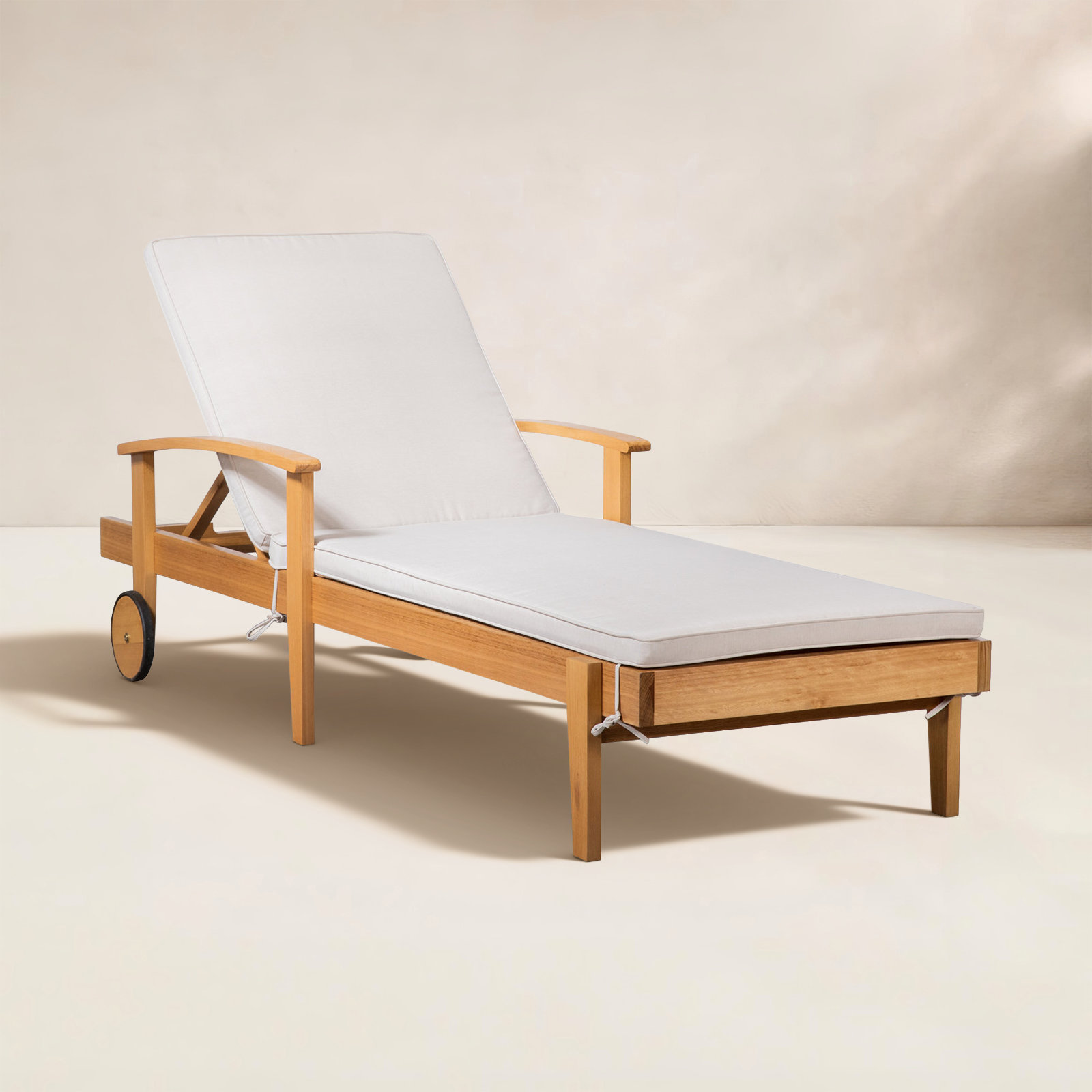 28" Eucalyptus Patio Chaise Lounge, Cream