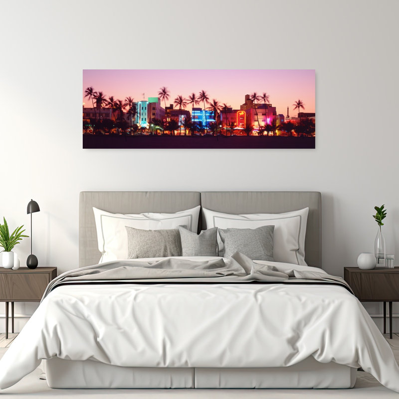 Nuit, Ocean Drive, Miami Beach, Floride, États-Unis, palmier abstrait, art mural, plage, H 20 po x l 60 po