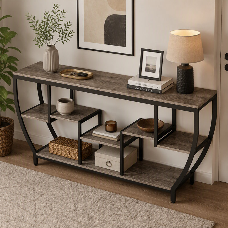 Console industrielle, canapé d'entrée 70,9 "avec tablettes, Gris
