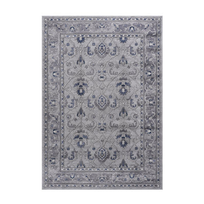 Grey / Blue Oriental Area Rug - 8X10 Large Size Carpet