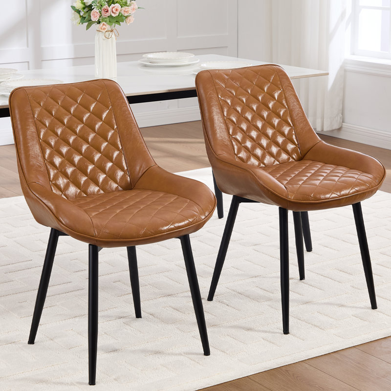 46cm H Upholstered Metal Parsons Chair, Brown, 6